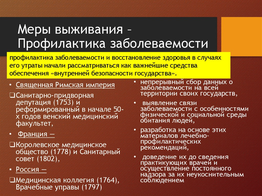 Меры выживания –Профилактика заболеваемости