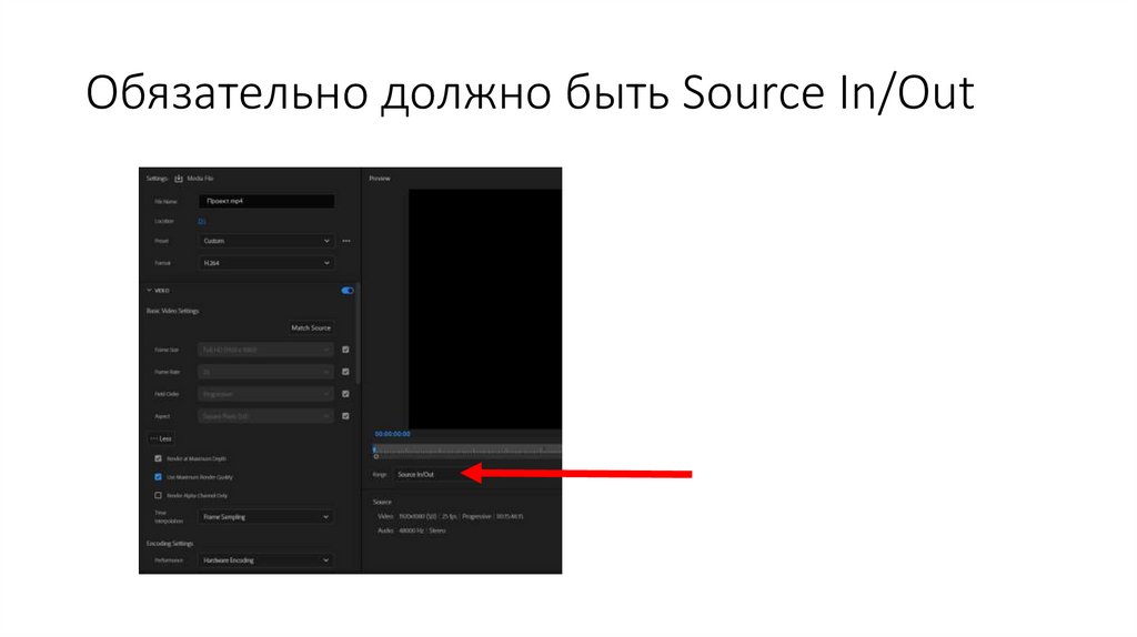 Обязательно должно быть Source In/Out