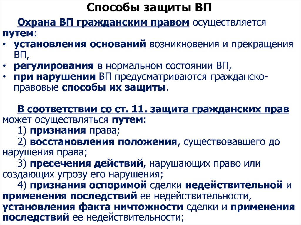 Способы защиты ВП