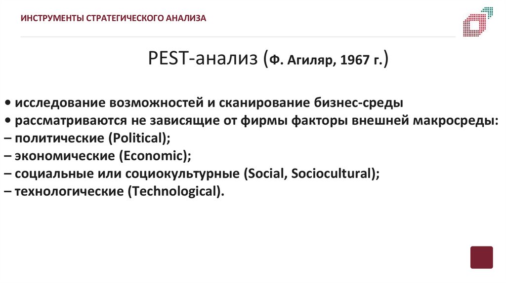 PEST-анализ (Ф. Агиляр, 1967 г.)