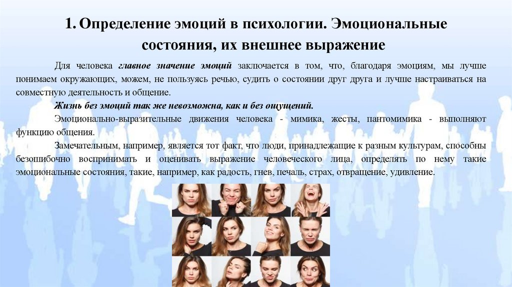 Определение эмоций в психологии. Эмоциональные состояния, их внешнее выражение
