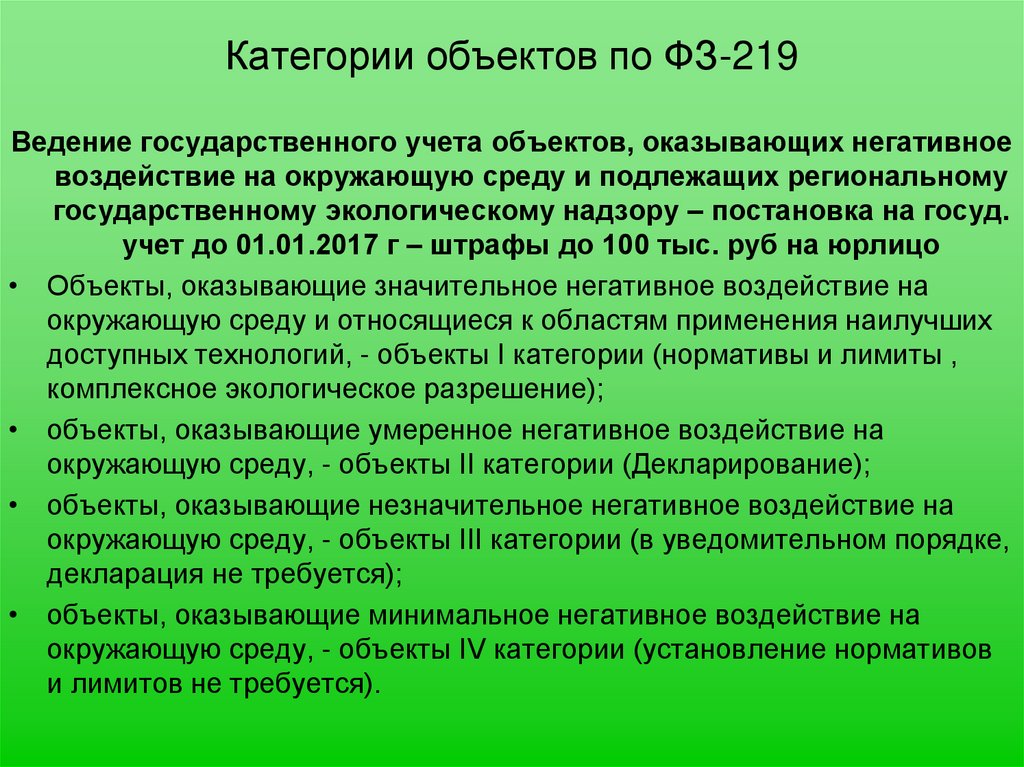 Категории объектов по ФЗ-219
