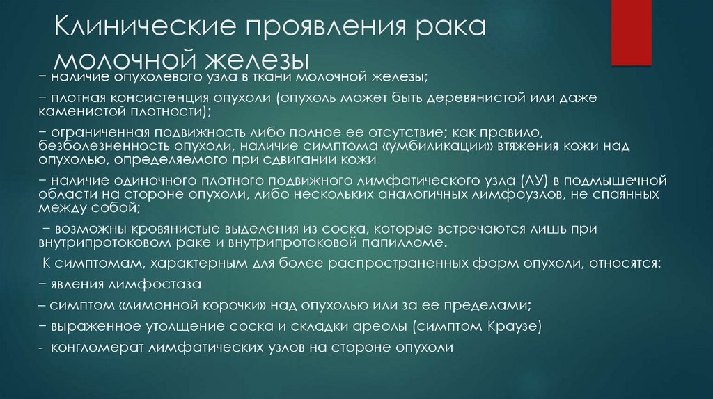 Клинические проявления рака молочной железы