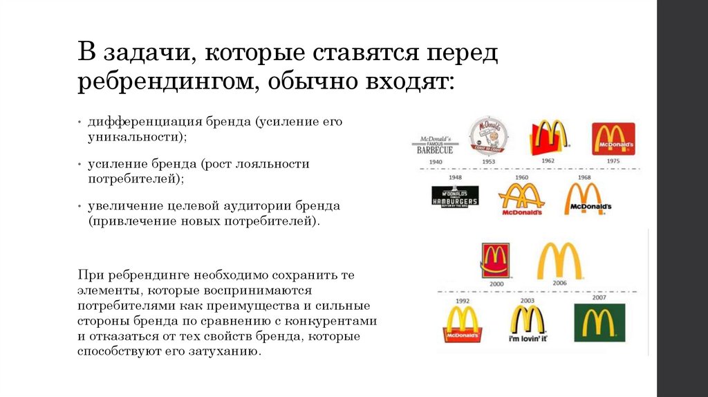 В задачи, которые ставятся перед ребрендингом, обычно входят: