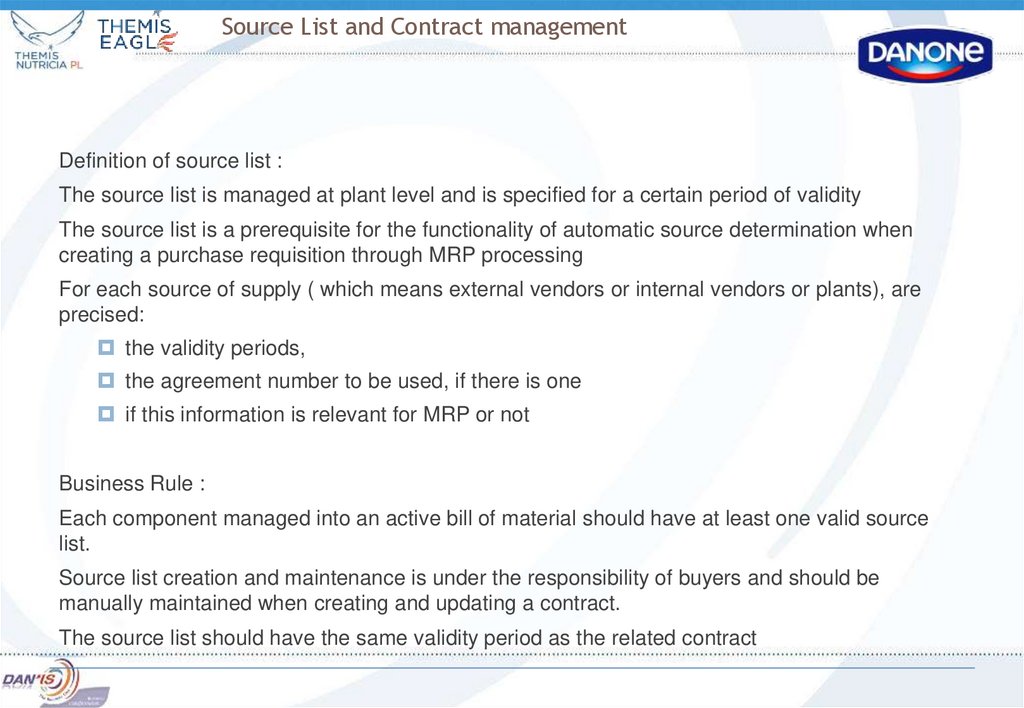 Source List and Contract management
