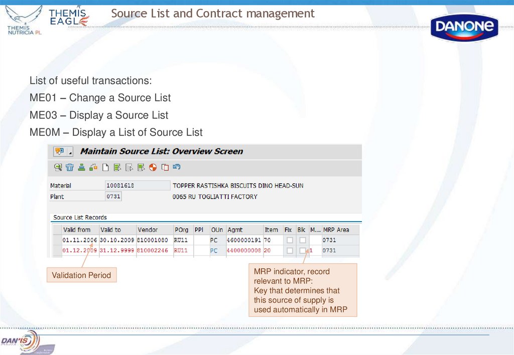 Source List and Contract management