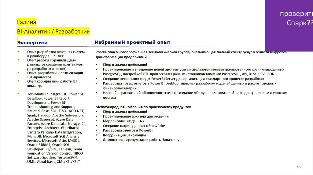 Галина BI-Аналитик / Разработчик