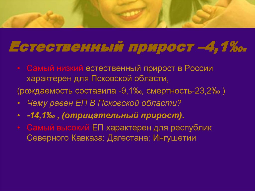 Естественный прирост –4,1‰.