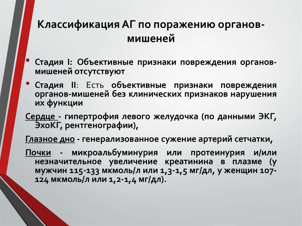 Классификация АГ по поражению органов-мишеней