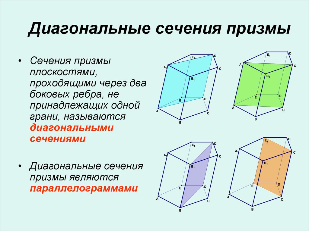 Диагональные сечения призмы