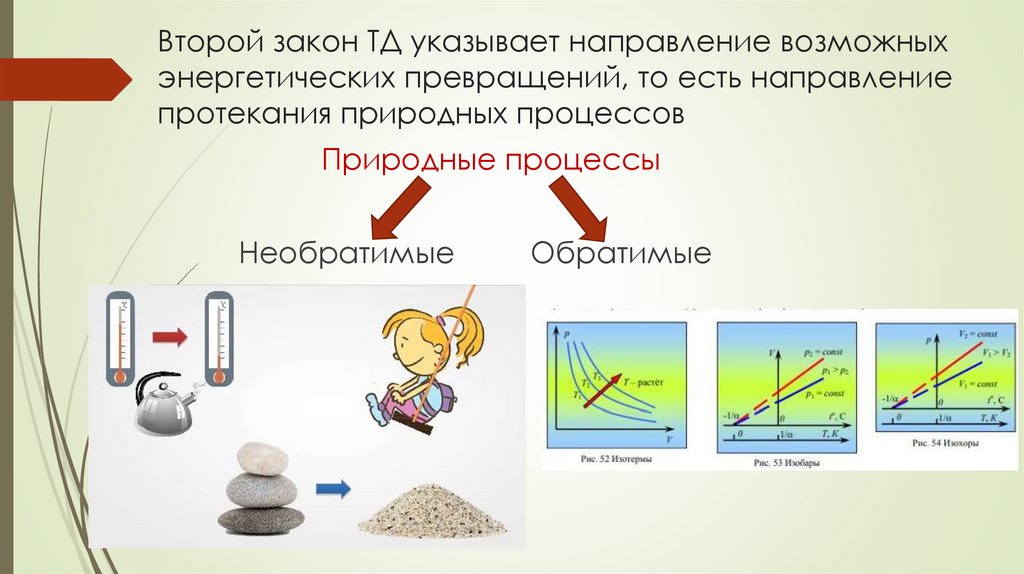 Второй закон ТД указывает направление возможных энергетических превращений, то есть направление протекания природных процессов