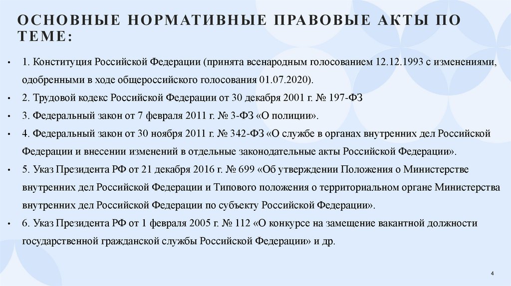 Основные нормативные правовые акты по теме: