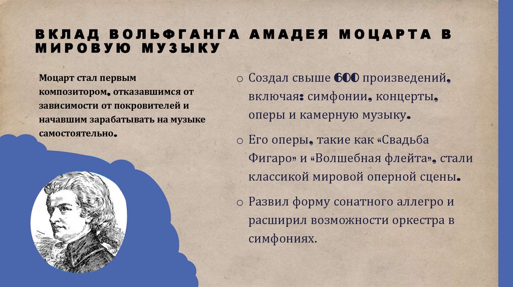 Вклад Вольфганга Амадея Моцарта в мировую музыку
