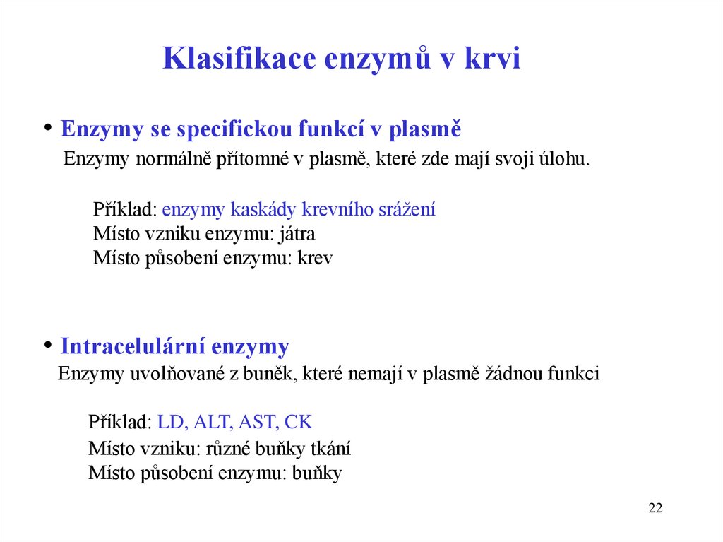 Klasifikace enzymů v krvi