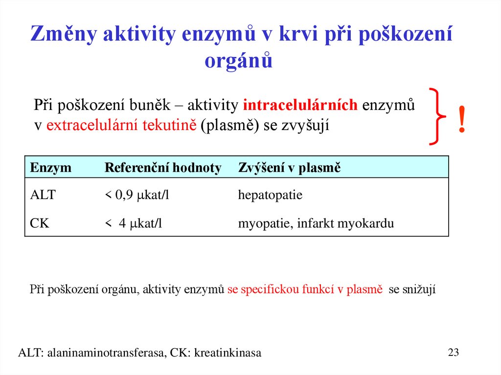 Změny aktivity enzymů v krvi při poškození orgánů
