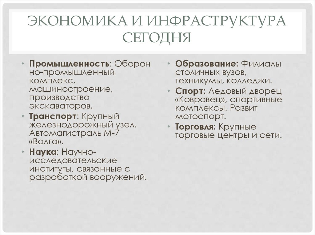 Экономика и инфраструктура сегодня