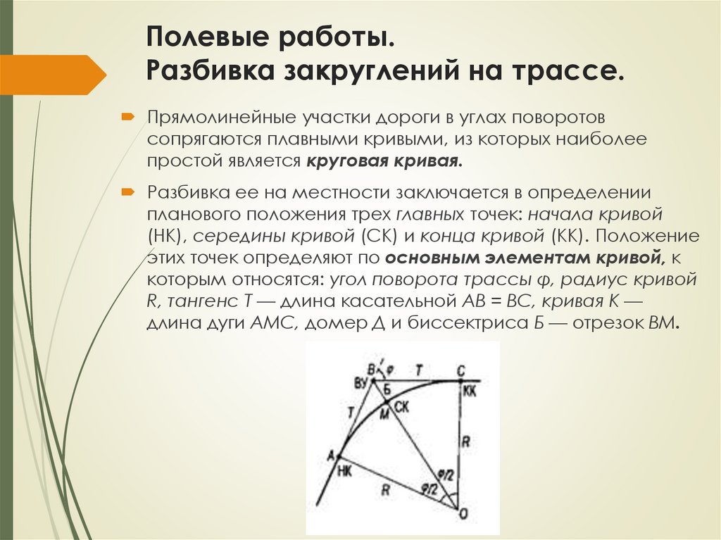 Полевые работы. Разбивка закруглений на трассе.