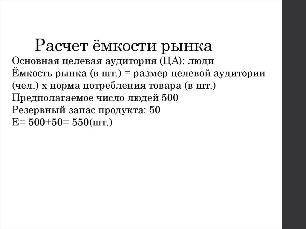 Расчет ёмкости рынка