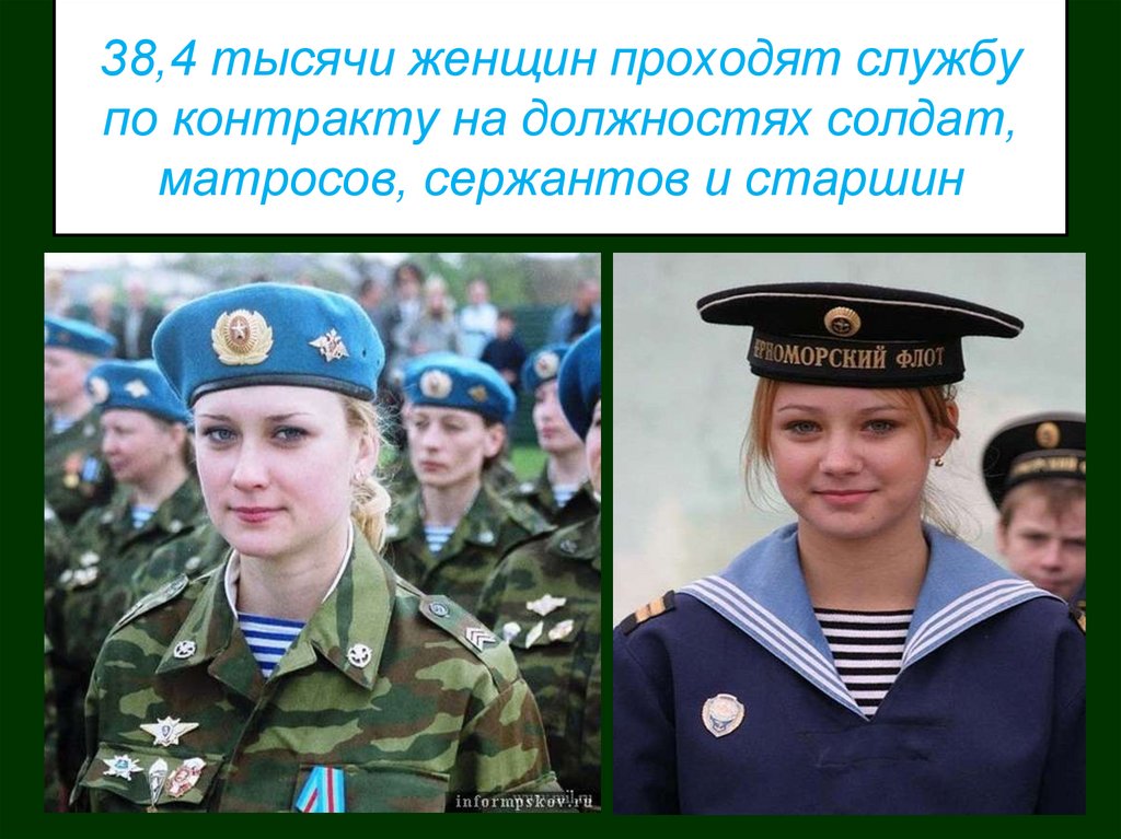 38,4 тысячи женщин проходят службу по контракту на должностях солдат, матросов, сержантов и старшин