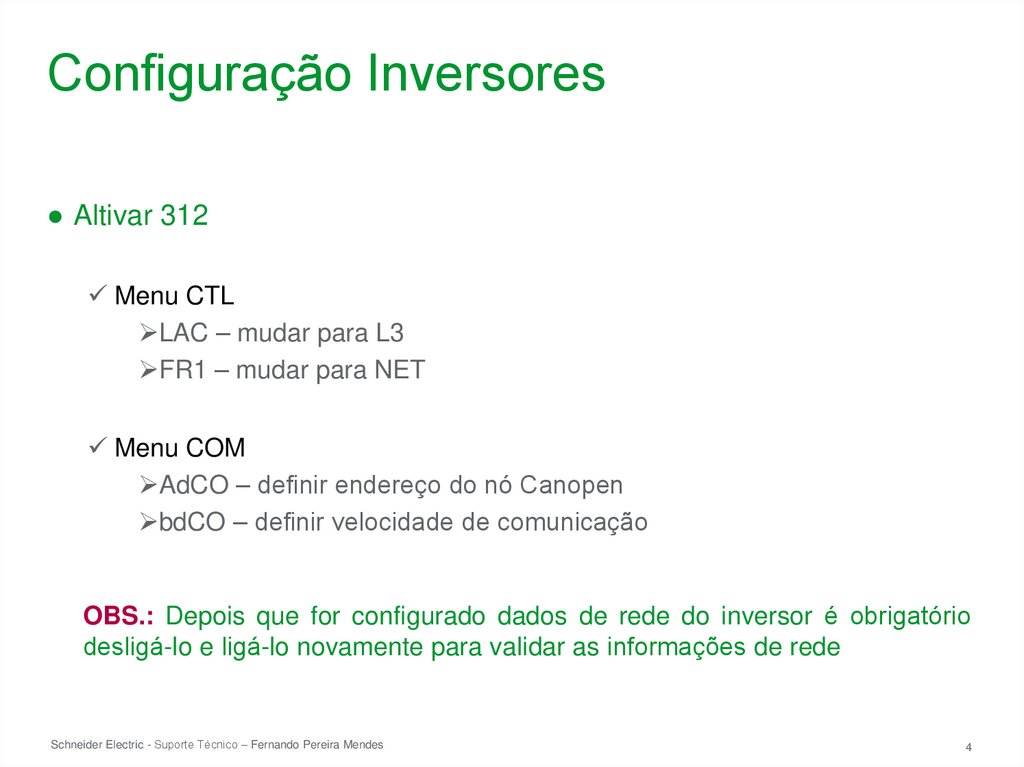 Configuração Inversores