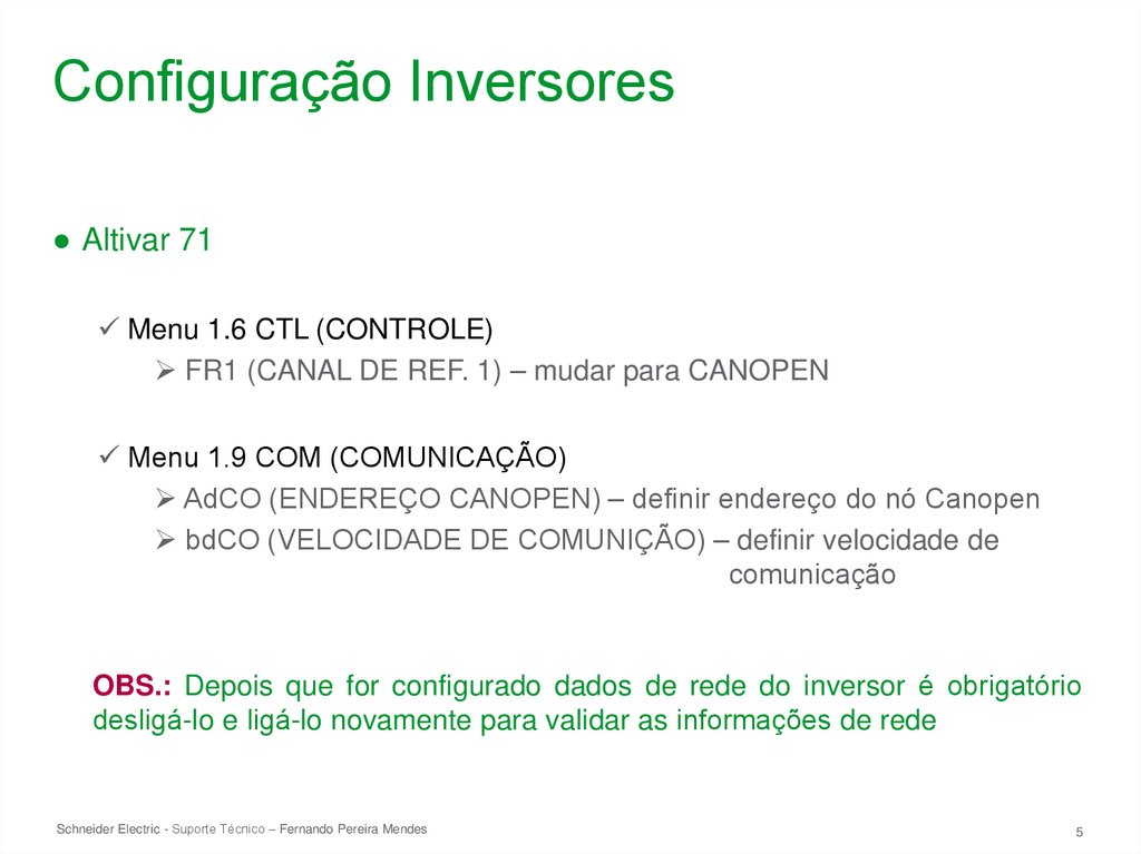 Configuração Inversores
