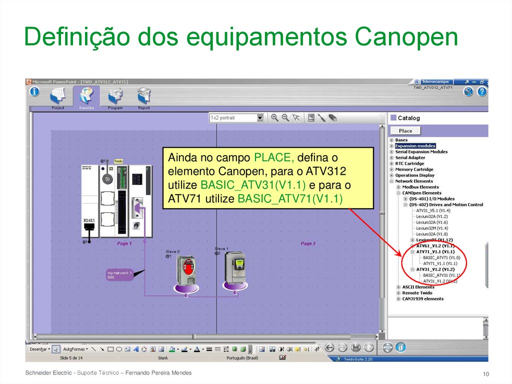 Definição dos equipamentos Canopen