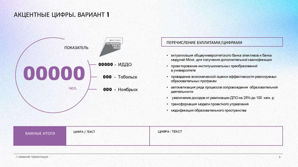 АКЦЕНТНЫЕ ЦИФРЫ. ВАРИАНТ 1