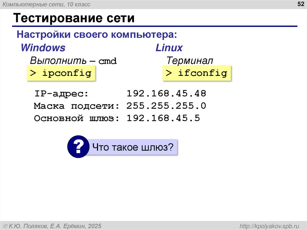 Тестирование сети
