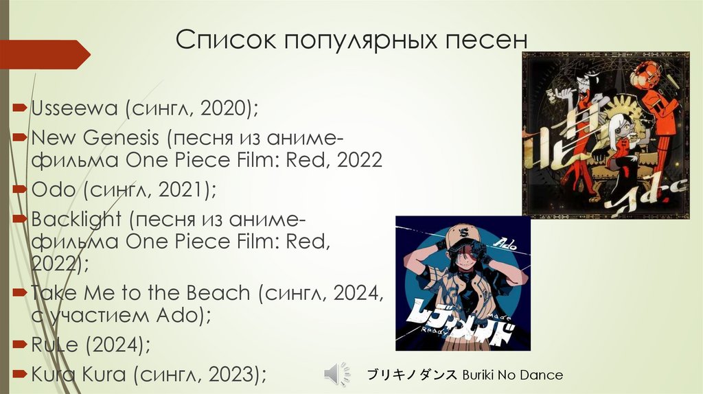 Список популярных песен