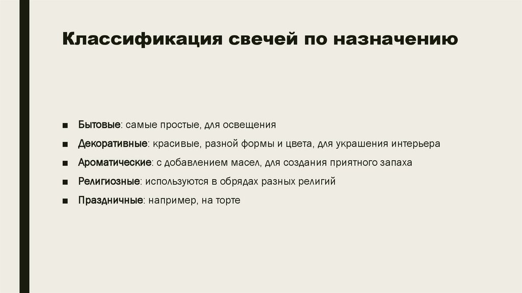 Классификация свечей по назначению