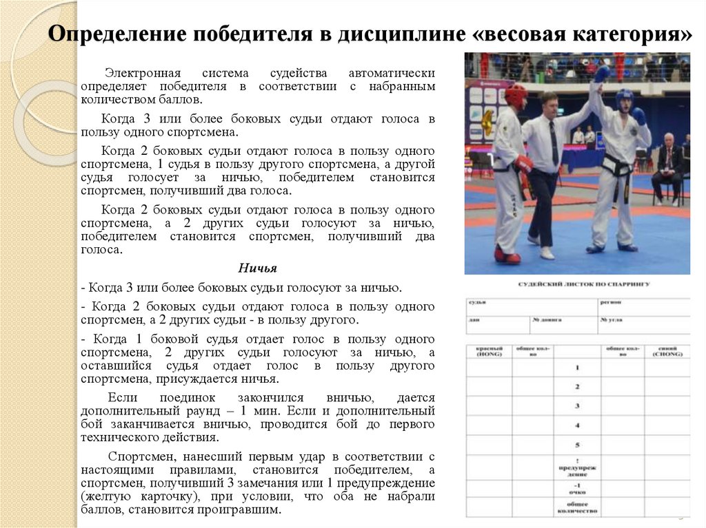 Определение победителя в дисциплине «весовая категория»