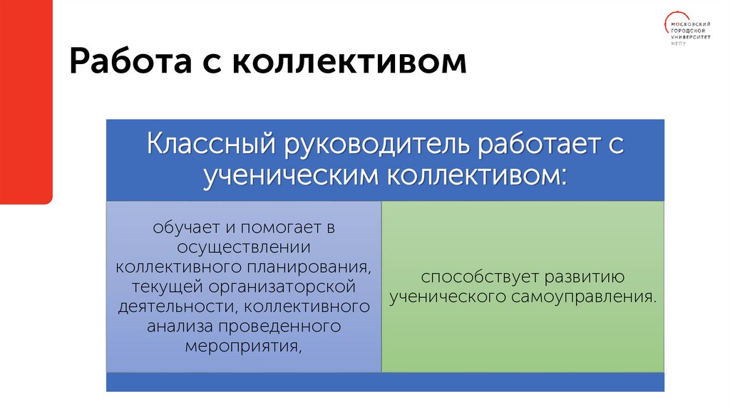 Работа с коллективом