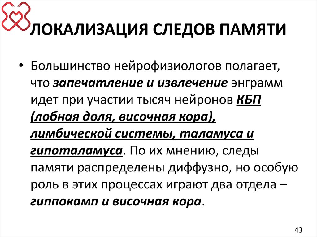 ЛОКАЛИЗАЦИЯ СЛЕДОВ ПАМЯТИ