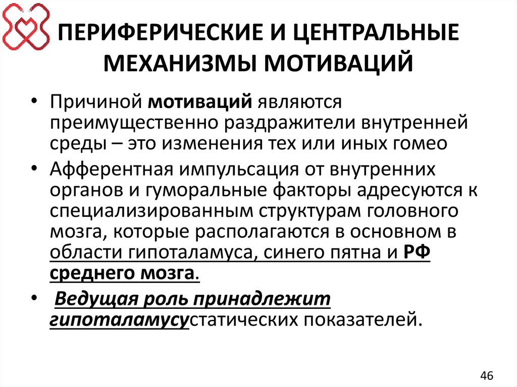ПЕРИФЕРИЧЕСКИЕ И ЦЕНТРАЛЬНЫЕ МЕХАНИЗМЫ МОТИВАЦИЙ