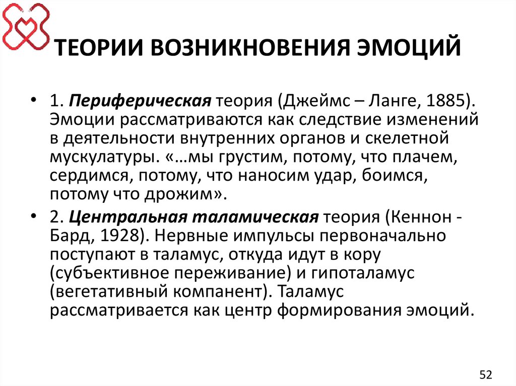 ТЕОРИИ ВОЗНИКНОВЕНИЯ ЭМОЦИЙ