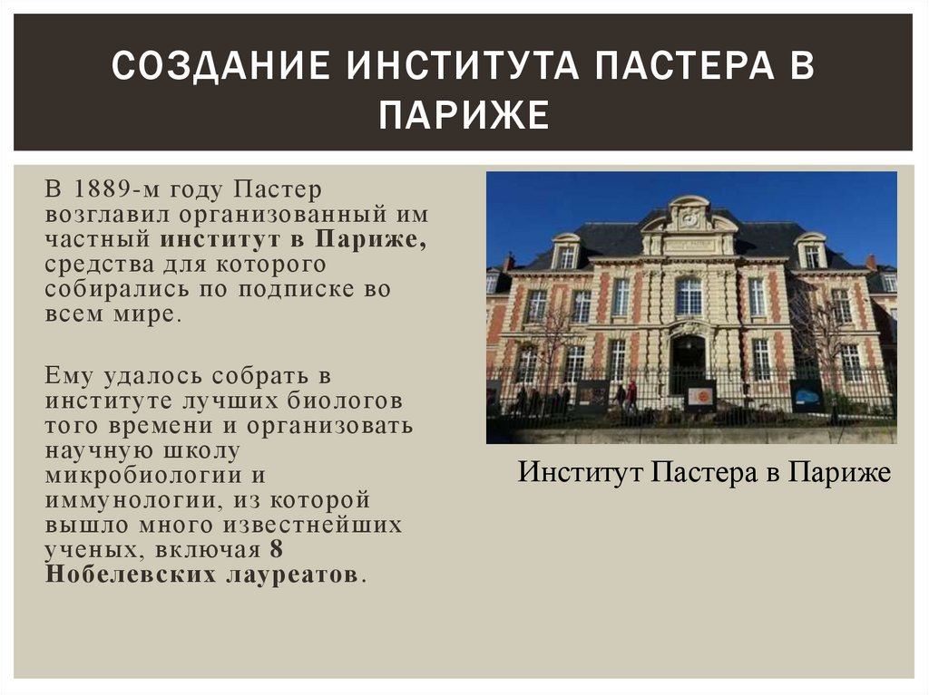 Создание института Пастера в Париже
