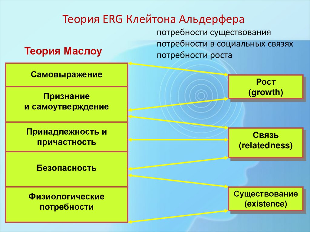 Теория ERG Клейтона Альдерфера потребности существования потребности в социальных связях потребности роста
