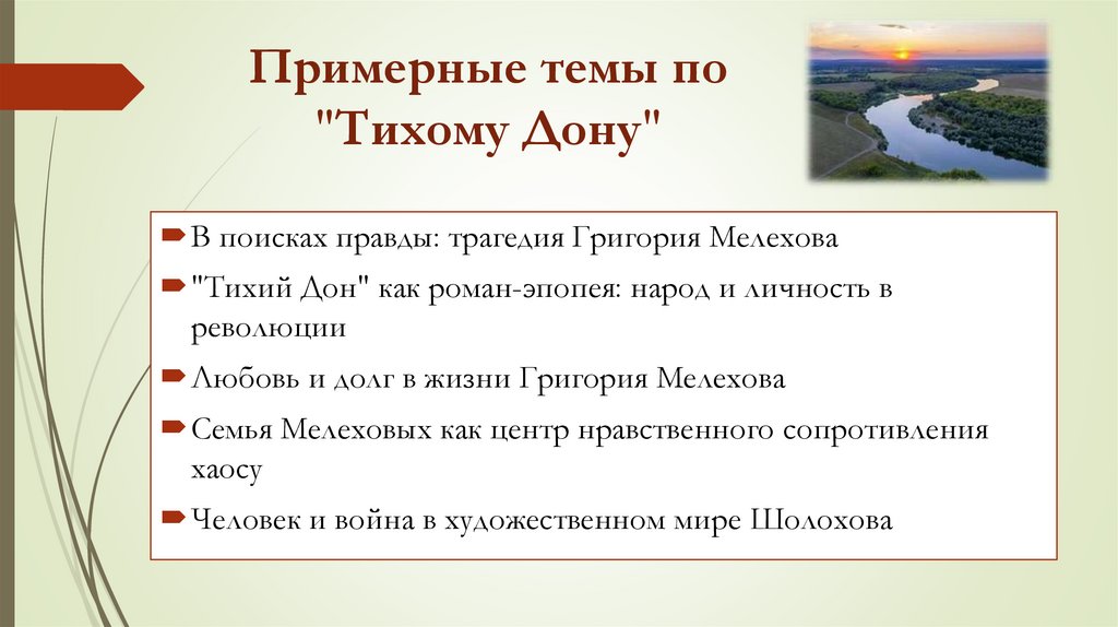 Примерные темы по "Тихому Дону"