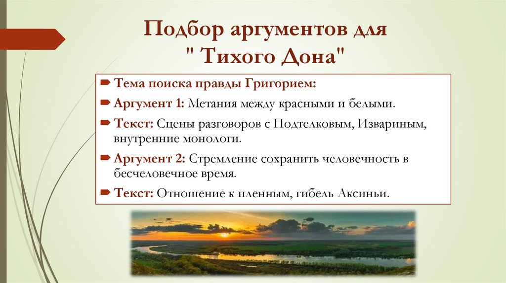 Подбор аргументов для " Тихого Дона"