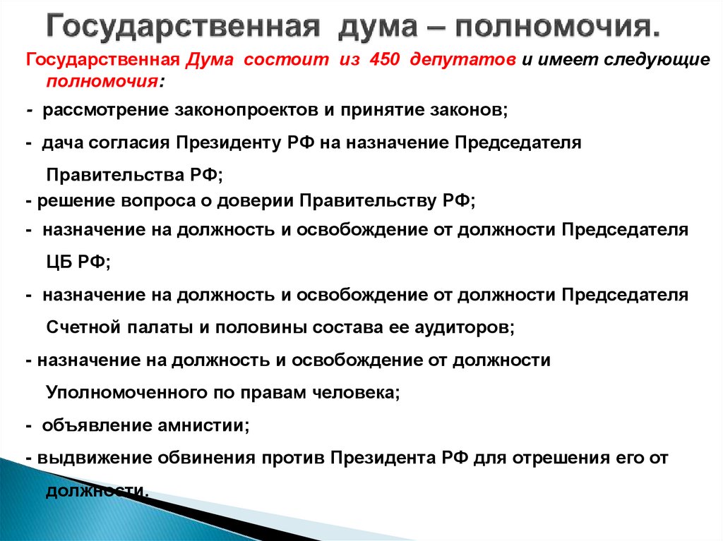 Государственная дума – полномочия.
