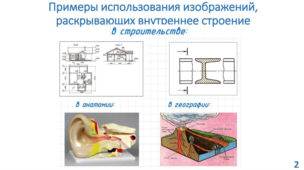 Примеры использования изображений, раскрывающих внутреннее строение
