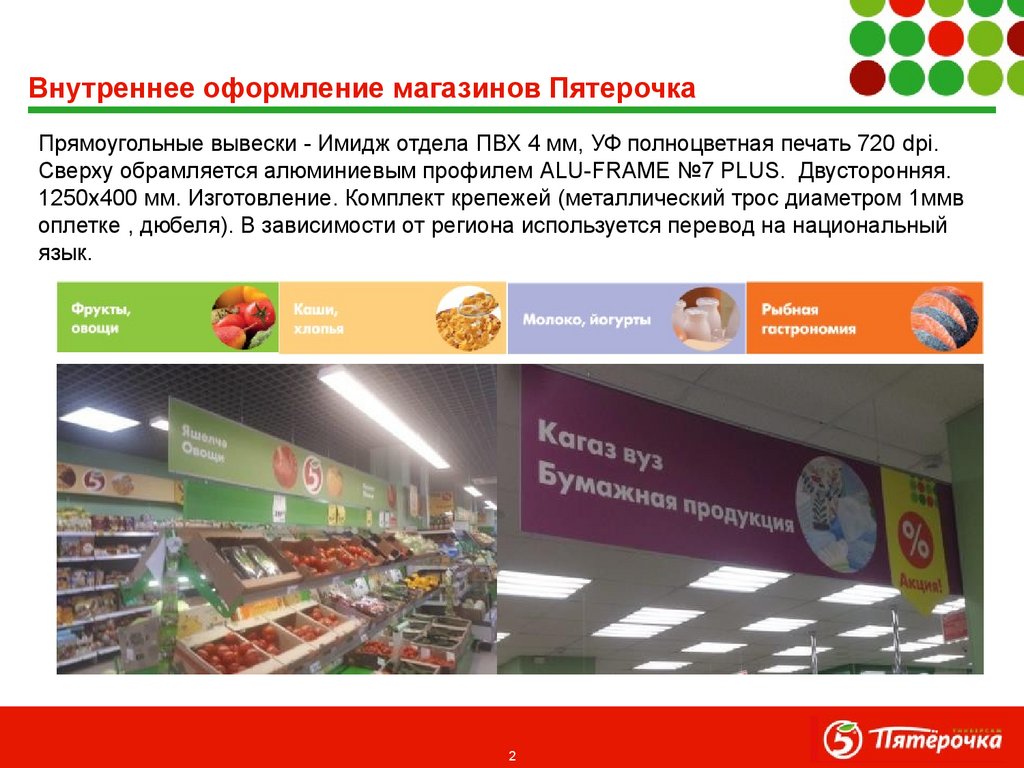 Внутреннее оформление магазинов Пятерочка