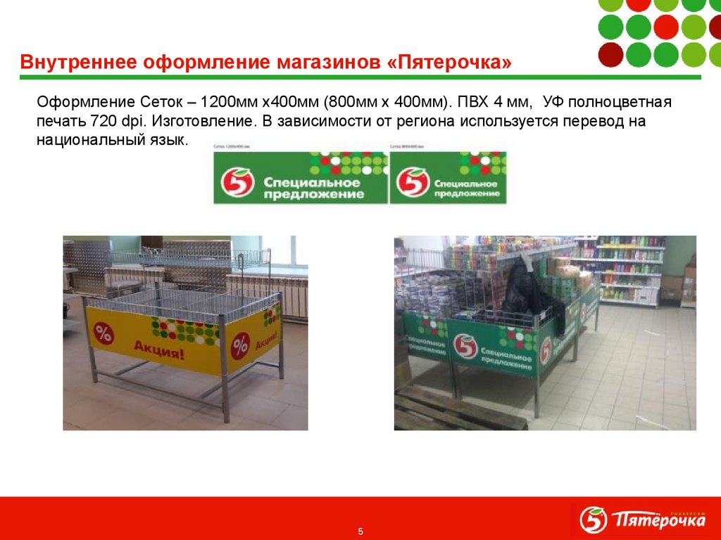 Внутреннее оформление магазинов «Пятерочка»