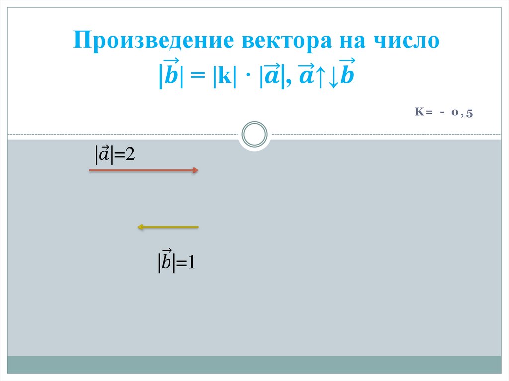 Произведение вектора на число |b ⃗| = |k| · |a ⃗|, a ⃗↑↓b ⃗