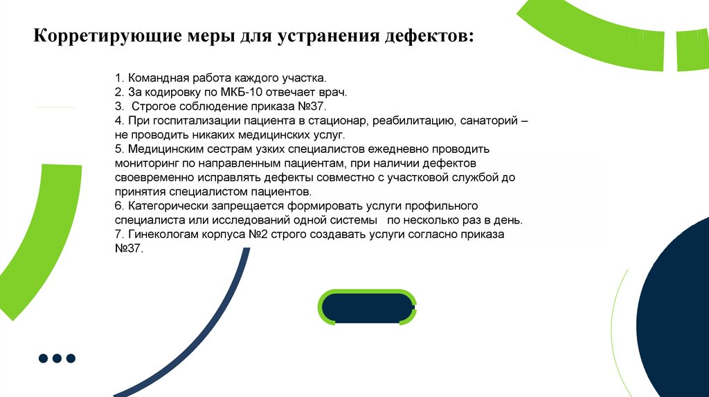 Корретирующие меры для устранения дефектов: