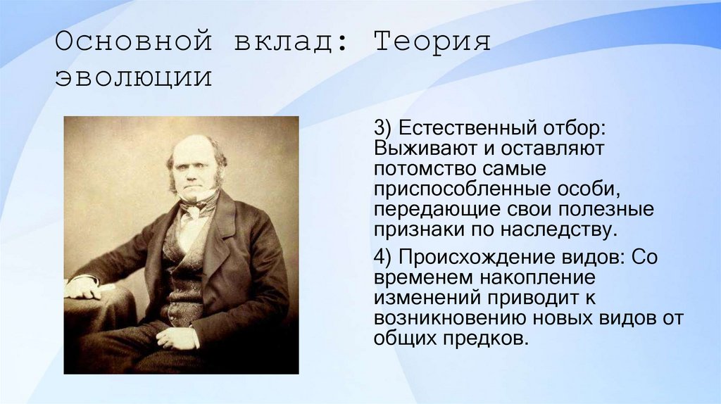 Основной вклад: Теория эволюции