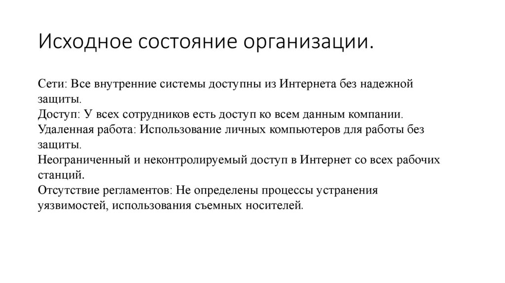Исходное состояние организации.