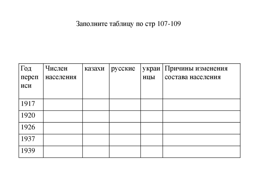 Заполните таблицу по стр 107-109