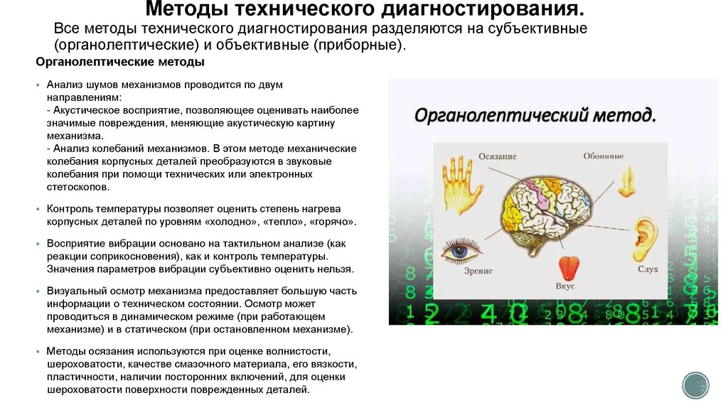 Методы технического диагностирования. Все методы технического диагностирования разделяются на субъективные (органолептические)