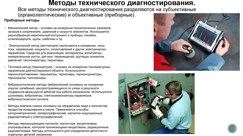 Методы технического диагностирования. Все методы технического диагностирования разделяются на субъективные (органолептические)